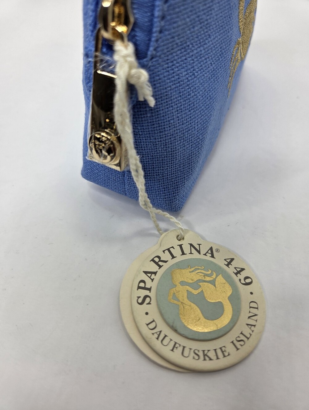Spartina 449 Small Blue Cosmetic Case Gold Metallic Embroidered Crab NEW - Picture 6 of 7